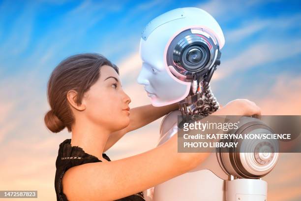 human robot relationship, conceptual illustration - technology stock illustrations