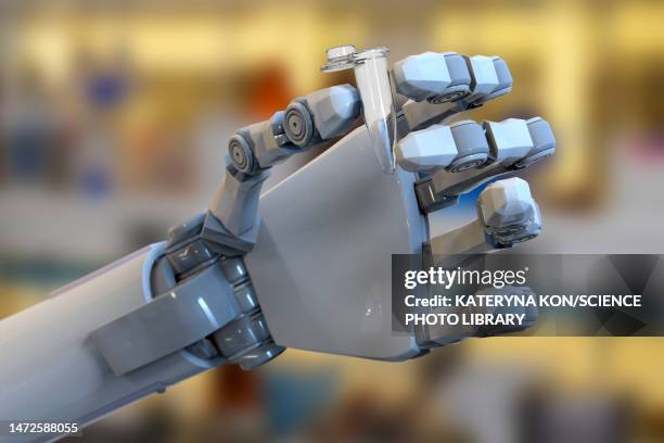 humanoid robot working in laboratory, conceptual illustration - pipette stock illustrations