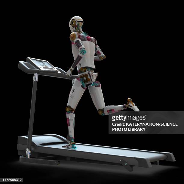 humanoid robot running on a treadmill, illustration - sports stock illustrations