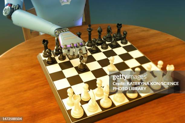 robot playing chess, illustration - robot playing chess stock illustrations