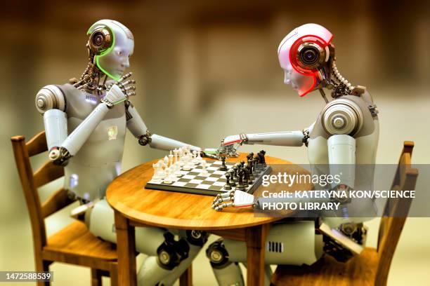 robots playing chess, illustration - robot playing chess stock illustrations