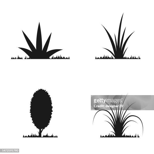 grass set silhouette vector design on white background. - lawn care stock illustrations
