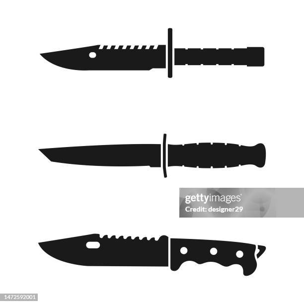 military knife set vector design. - knife weapon stock illustrations