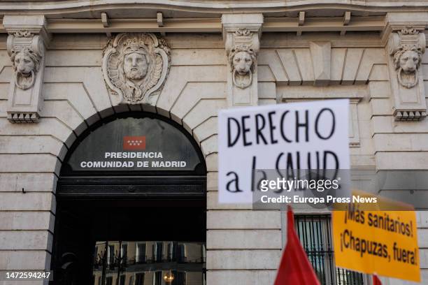Workers of the Summa 112 emergency call center, which answers 061, protest during a march in front of the Consejeria de Sanidad, on 10 March, 2023 in...