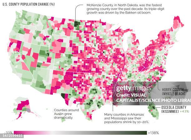 population change in the usa, infographic map - density map stock pictures, royalty-free photos & images