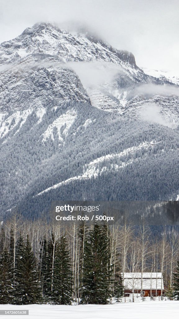 Scenic view of snowcapped mountains against sky,Golden,British Columbia,Canada