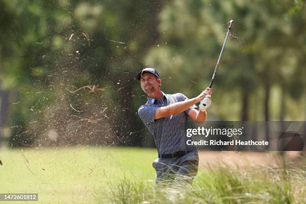 Webb Simpson of the United States plays a second shot on the first hole during the second round of THE PLAYERS Championship on THE PLAYERS Stadium...