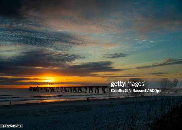 scenic view of beach against sky during sunset,jacksonville beach,florida,united states,usa - jacksonville beach stock pictures, royalty-free photos & images