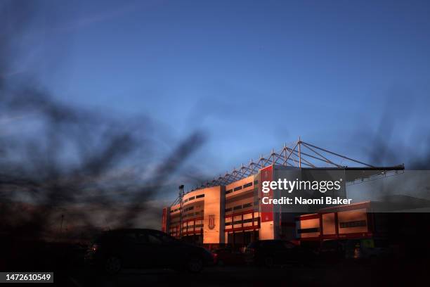 General view outside the stadium prior to the Sky Bet Championship between Stoke City and Blackburn Rovers at Bet365 Stadium on March 10, 2023 in...