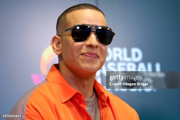 Rapper Daddy Yankee speaks to the media during a press conference prior to the World Baseball Classic at loanDepot park on March 10, 2023 in Miami,...