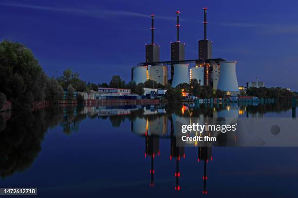 thermal power station at blue hour - district heating stock pictures, royalty-free photos & images