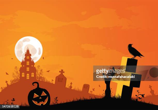 orange spooky halloween background - cartoon halloween stock illustrations
