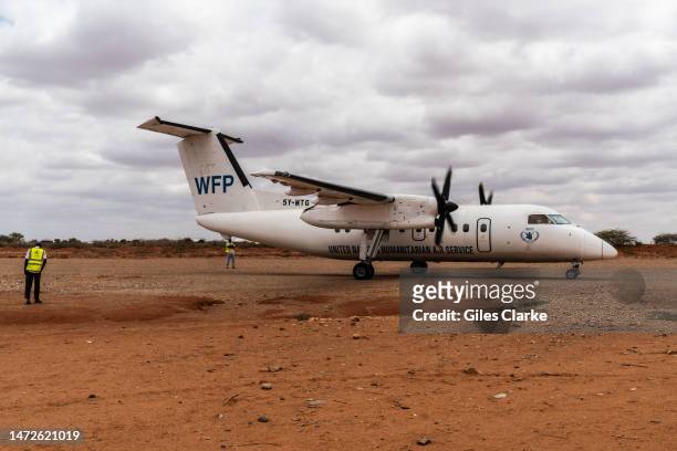 World Food Program plane on the landing strip on October 23,2022 in Doolow, Somalia. UN figures show over 1.4 million Somalis were displaced by...