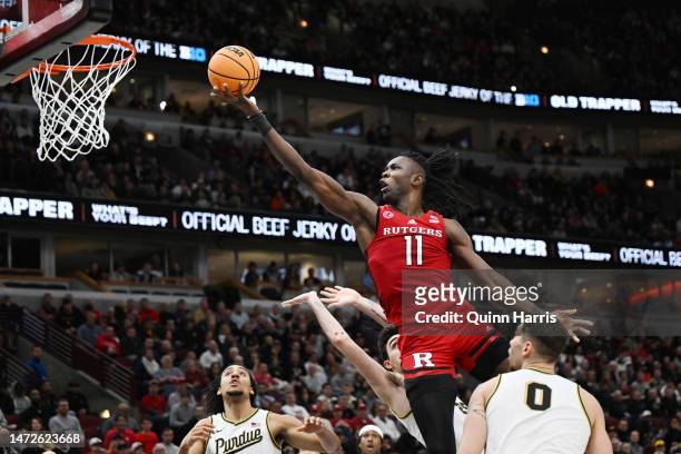 Clifford Omoruyi of the Rutgers Scarlet Knights shoots in the second half against the Purdue Boilermakers during the second half in the quarterfinals...