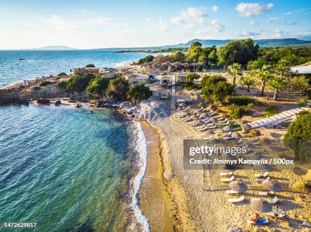 high angle view of beach against sky,greece - idyllic greece stock pictures, royalty-free photos & images