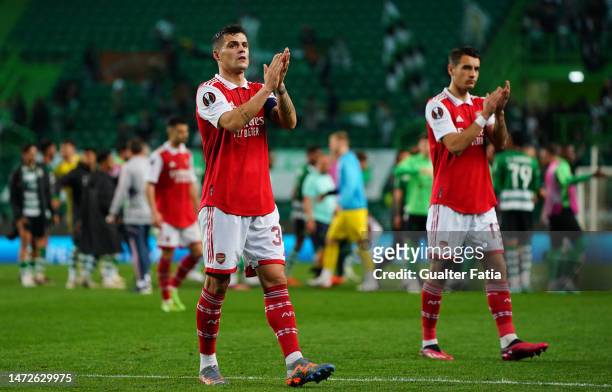 Granit Xhaka of Arsenal FC at the end of the Round of 16 Leg One - UEFA Europa League match between Sporting CP and Arsenal FC at Estadio Jose...