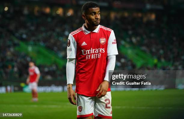Reiss Nelson of Arsenal FC during the Round of 16 Leg One - UEFA Europa League match between Sporting CP and Arsenal FC at Estadio Jose Alvalade on...