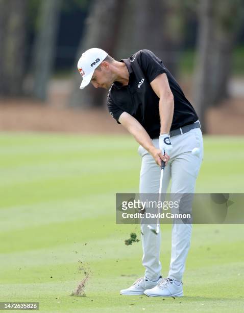 Matthias Schwab of Austria plays his second shot on the 15th hole during the second round of THE PLAYERS Championship on THE PLAYERS Stadium Course...