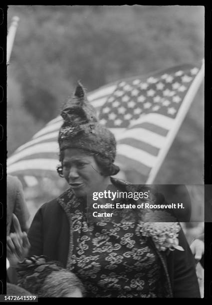 American gospel singer Mahalia Jackson greets others during the March on Washington for Jobs and Freedom, Washington DC, August 28, 1963.