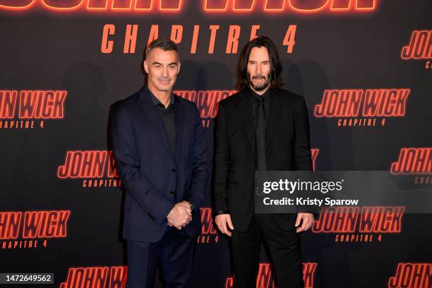 Chad Stahelski and Keanu Reeves attend the "John Wick 4" Premiere at Le Grand Rex on March 10, 2023 in Paris, France.