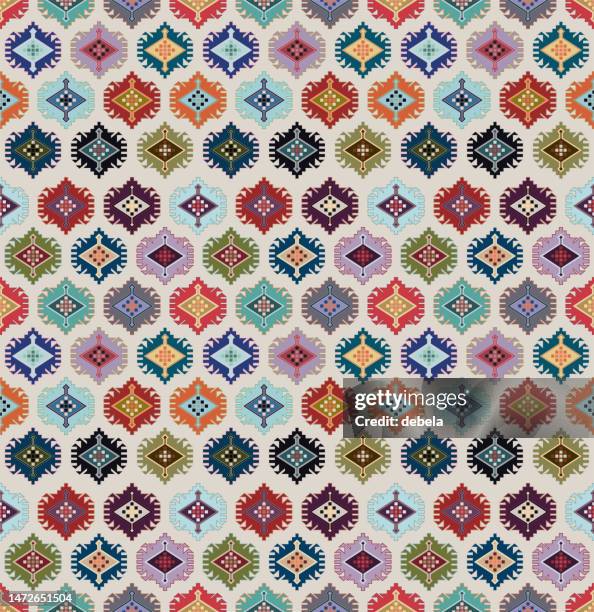 ethnic motif pattern. upholstery textile design. turkish rug colorful fabric swatch. - fabric swatch 幅插畫檔、美工圖案、卡通及圖標