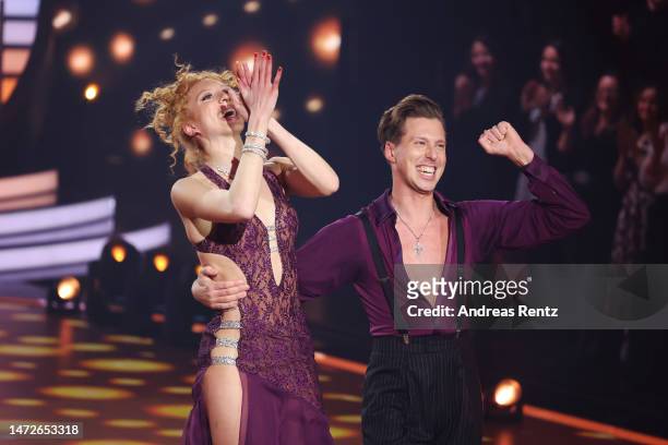 Anna Ermakova and Valentin Lusin on stage after their performance during the third "Let's Dance" show at MMC Studios on March 10, 2023 in Cologne,...