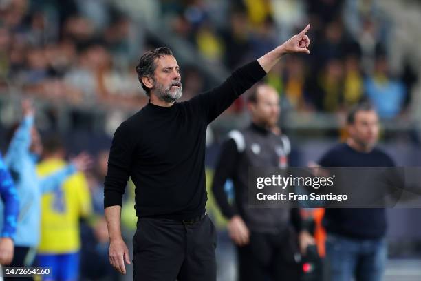 Quique Sanchez Flores, Head Coach of Getafe CF, gestures during the LaLiga Santander match between Cadiz CF and Getafe CF at Estadio Nuevo Mirandilla...