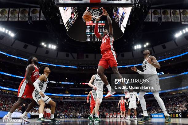 Felix Okpara of the Ohio State Buckeyes dunks the basketball against the Michigan State Spartans during the first half in the quarterfinals of the...