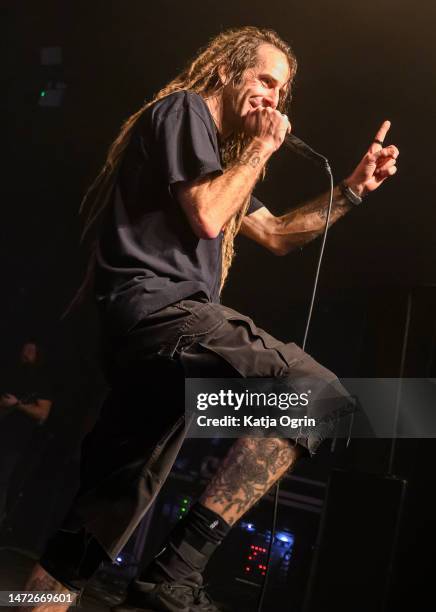 Randy Blythe of Lamb Of God performs at O2 Academy Birmingham on March 10, 2023 in Birmingham, England.