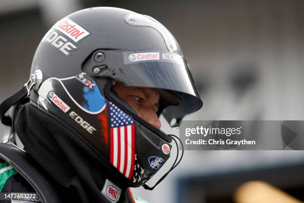 Brad Keselowski, driver of the Castrol Edge Ford, prepares to practice for the NASCAR Cup Series United Rentals Work United 500 at Phoenix Raceway on...