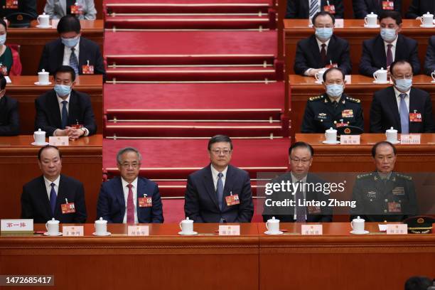 Delegates Huang Kunming, Hu Chunhua, Chen Jining, Zhang Guoqing, He weidong attend the opening of the fourth plenary session of the National People's...