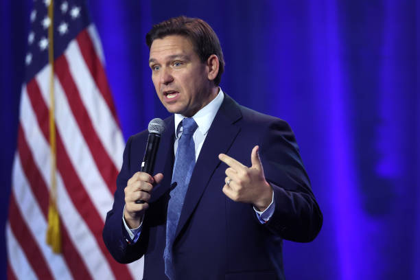Florida Gov. Ron DeSantis speaks to Iowa voters gathered at the Iowa State Fairgrounds on March 10, 2023 in Des Moines, Iowa. DeSantis, who is widely...