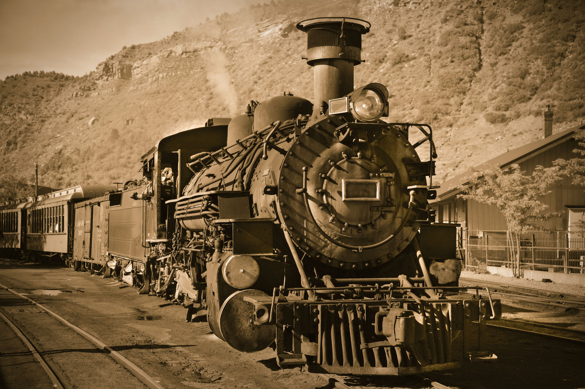 Antique steam locomotive in the American West Antique steam locomotive in the American West