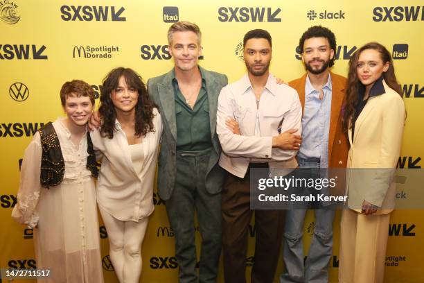 Sophia Lillis, Michelle Rodriguez, Chris Pine, Regé-Jean Page, Justice Smith and Daisy Head attend the World Premiere screening of Paramount Pictures...