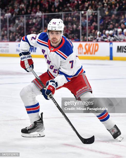 Filip Chytil of the New York Rangers skates during the first period against the Montreal Canadiens at Centre Bell on March 9, 2023 in Montreal,...