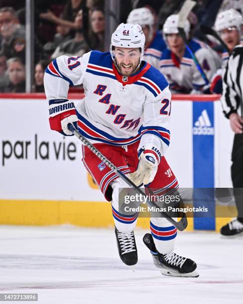 Barclay Goodrow of the New York Rangers skates during the third period against the Montreal Canadiens at Centre Bell on March 9, 2023 in Montreal,...