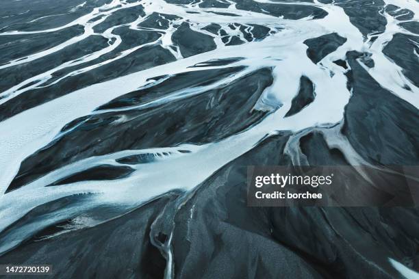 braided glacial river, iceland - river aerial stock pictures, royalty-free photos & images