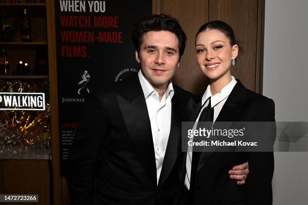 Brooklyn Beckham and Nicola Peltz celebrate with Johnnie Walker at The 16th Annual WIF Oscar Party on March 10, 2023 in Los Angeles, California.