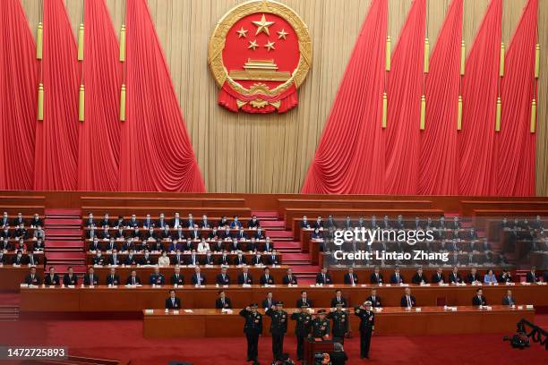 Vice chairman of the Central Military Commission of the People's Republic of China Zhang Youxia and He Weidong , swears an oath with members of the...