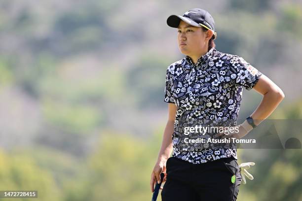 Mao Nozawa of Japan looks on during the third round of Meiji Yasuda Life Insurance Ladies Yokohama Tire Golf Tournament at Tosa County Club on March...