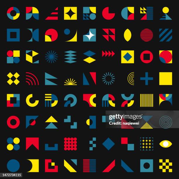 stockillustraties, clipart, cartoons en iconen met vector set of colors minimalism geometric bauhaus style simple symbol design elements in black background - eenvoud