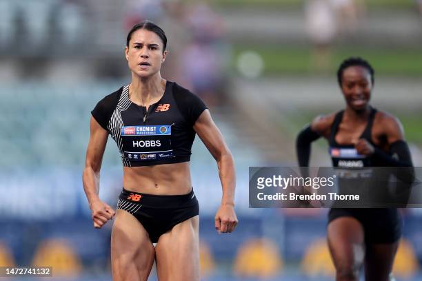 Zoe Hobbs of New Zealand competes in the Women's 100m Final during the 2023 Sydney Track Classic at Sydney Olympic Park Athletic Centre on March 11,...