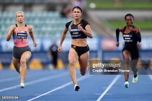 Zoe Hobbs of New Zealand competes in the Women's 100m Final during the 2023 Sydney Track Classic at Sydney Olympic Park Athletic Centre on March 11,...