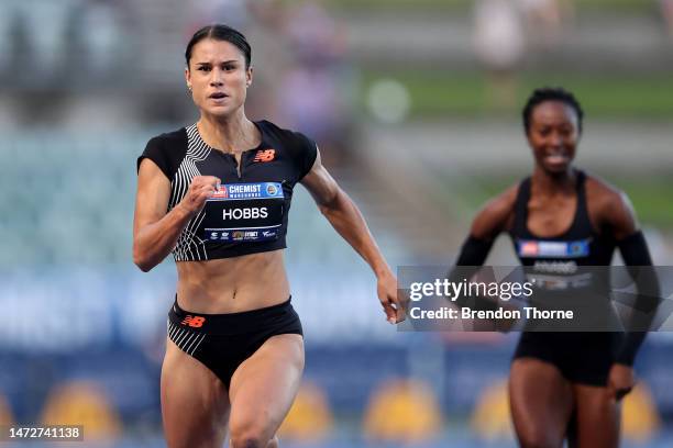 Zoe Hobbs of New Zealand competes in the Women's 100m Final during the 2023 Sydney Track Classic at Sydney Olympic Park Athletic Centre on March 11,...