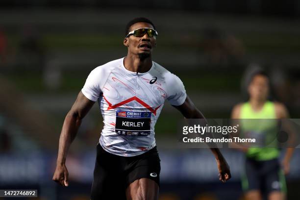 Fred Kerley of the USA competes in the Men's 400m Final during the 2023 Sydney Track Classic at Sydney Olympic Park Athletic Centre on March 11, 2023...