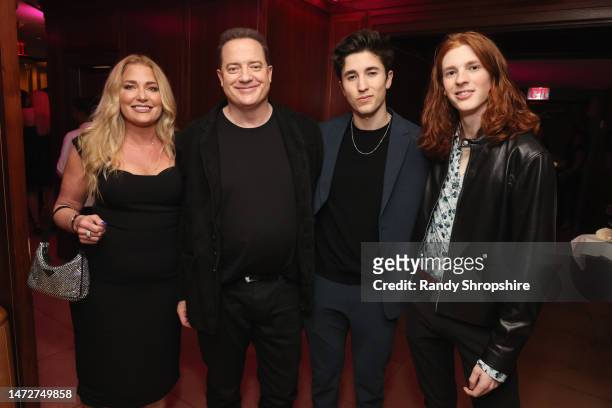 Afton Smith, Brendan Fraser, Holden Fletcher Fraser, and Leland Francis Fraser attend the The CAA Pre-Oscar Party at Sunset Tower Hotel on March 10,...