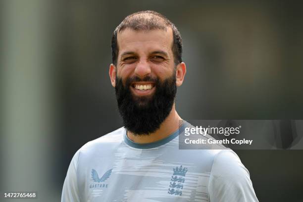 Moeen Ali of England during a nets session at Sher-e-Bangla National Cricket Stadium on March 11, 2023 in Mirpur, Bangladesh.