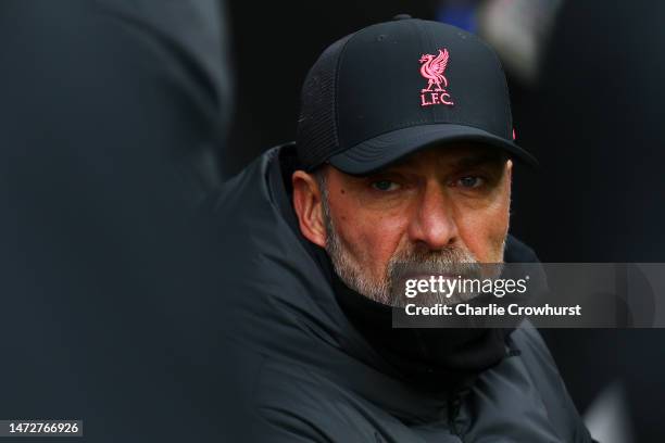 Juergen Klopp, Manager of Liverpool, looks on prior to the Premier League match between AFC Bournemouth and Liverpool FC at Vitality Stadium on March...