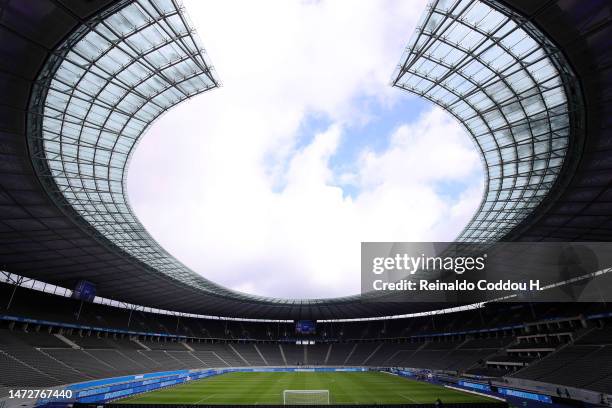 General view inside the stadium prior to the Bundesliga match between Hertha BSC and 1. FSV Mainz 05 at Olympiastadion on March 11, 2023 in Berlin,...