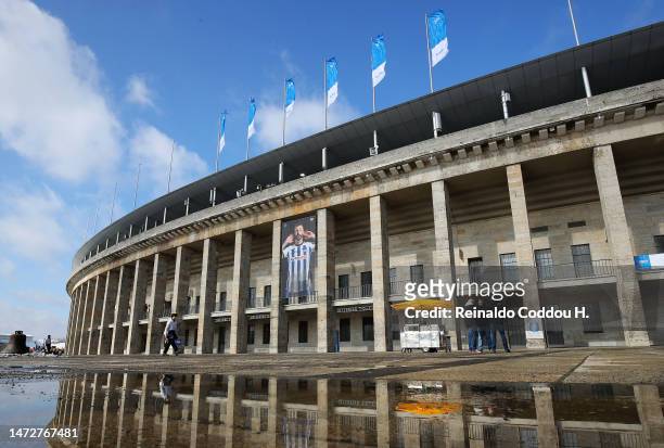 General view outside the stadium prior to the Bundesliga match between Hertha BSC and 1. FSV Mainz 05 at Olympiastadion on March 11, 2023 in Berlin,...